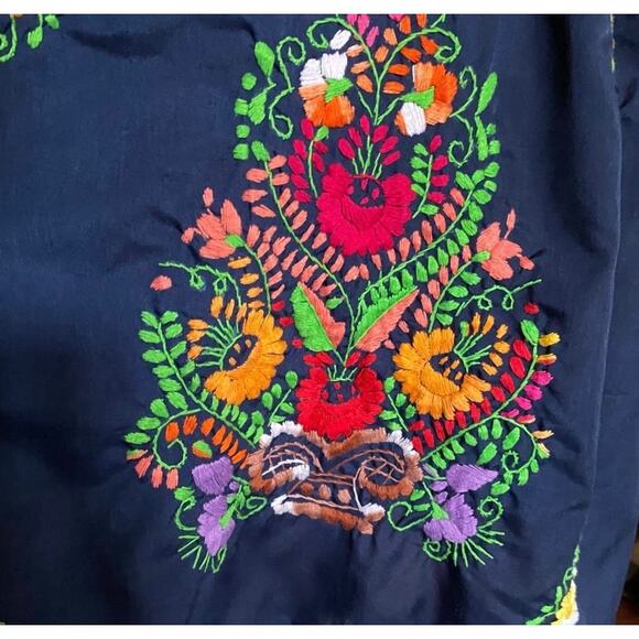 Erica Maree Hand Embroidered Mini Dress Fits Sz S Sleeveless Navy Blue Colorful - Picture 10 of 11